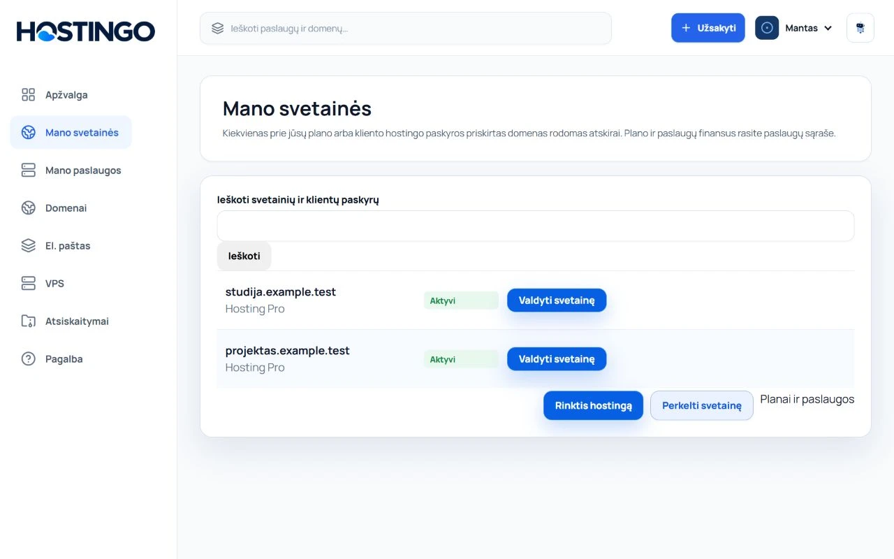Hostingo savitarnos svetainių sąrašas